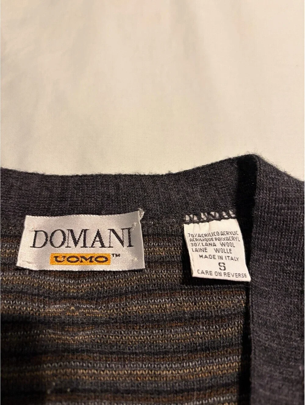 DOMANI Uomo Italy Men Cardigan Pullover Knit Geometric Print Wool Blend Button S
